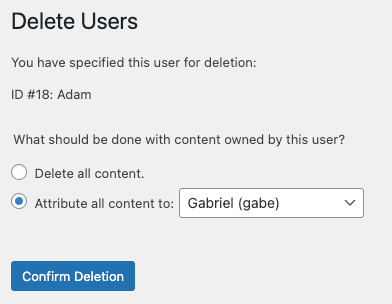 Deleting a WordPress user and reassigning content ownership